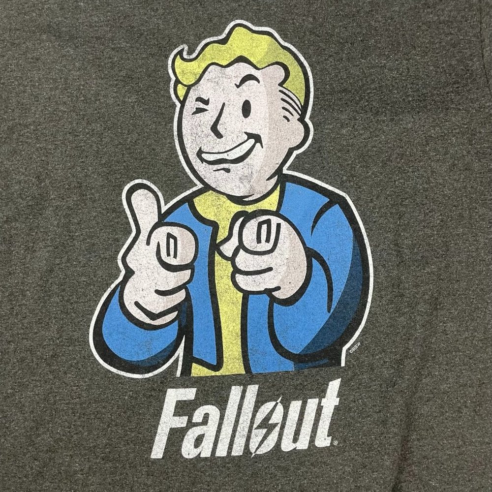 Bethesda Fallout Charcoal Gray Tee Shirt Vault Boy Video Game Large